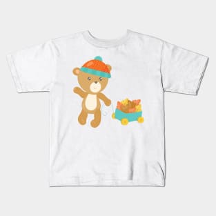 Autumn Bear, Cute Bear, Bear With Hat, Leaves Kids T-Shirt